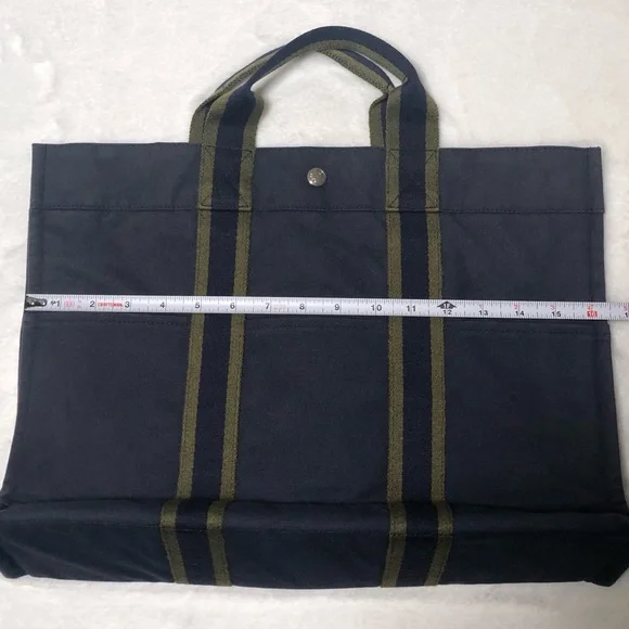 Hermes Authentic Fourre Tout Navy/Green Tote Bag,GUC. - Picture 7 of 17